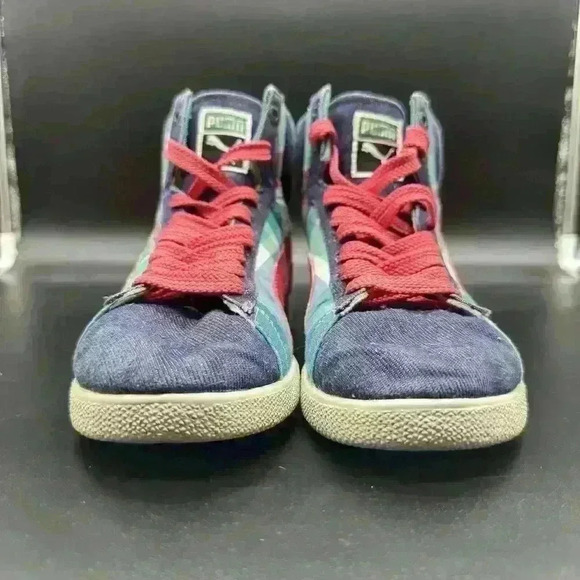Puma First Round EX Mid Denim Plaid Coral Woman's Size 7 Casual Sneaker - Picture 3 of 9